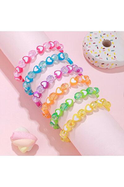 Choice مجموعة من 6 قطع من أساور مرنة مصنوعة يدويًا على شكل قلب ملون لحفلات ال...