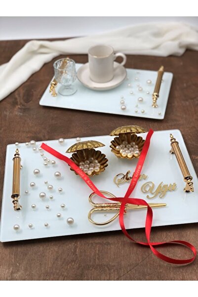 Denseden Tavă de logodnă cu perle Tavă pentru inele Tavă pentru mire cu perle