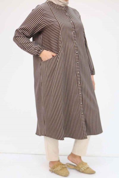 Eslina 48072 Large Size Tunic with Elastic Sleeves - Brown