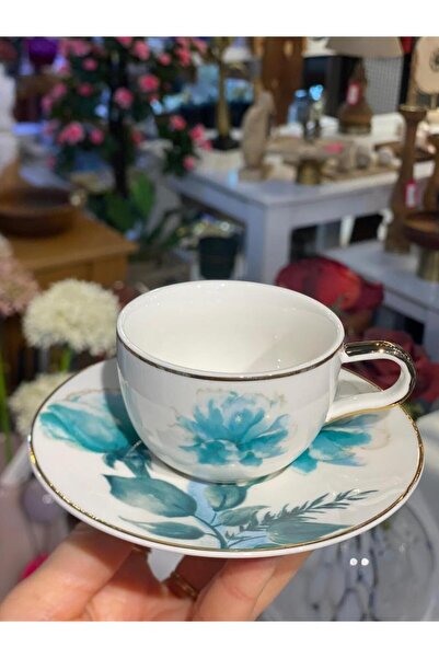 ÇIRPAN EV TURKUAZ DESENLİ 6 KİŞİLİK TÜRK KAHVESİ FİNCANI