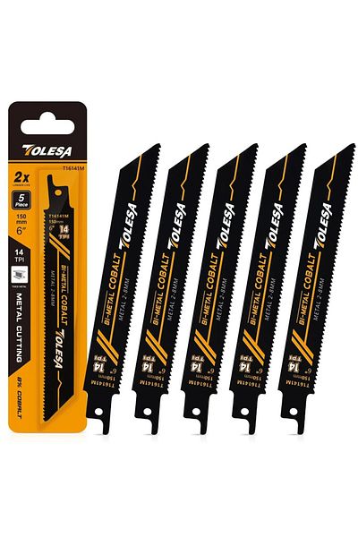 TOLESA 6inch 150mm 14TPI TOLESA 5PCS Heavy Metal Cutting Reciprocating Saw Blades 6in/9in 14TPI Cast-Iron B