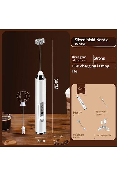 Choice WHITE Handheld Double Stick Wireless Whisk Custard Foamer Mini Portable Blender Coffee Milk Three Sp