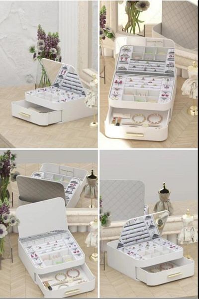 Hayveys home Organizator pentru cercei, inele, coliere și brățări - Cutie de bijuterii cu sertar și compartimente cu oglindă