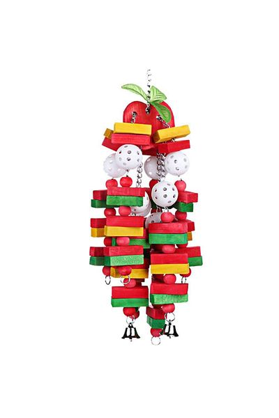 Choice Apple Pet Bird Chewing Toy Colorful Wooden Blocks Acrylic Beads Parrot Toy Bite Bridge Bird Tearing