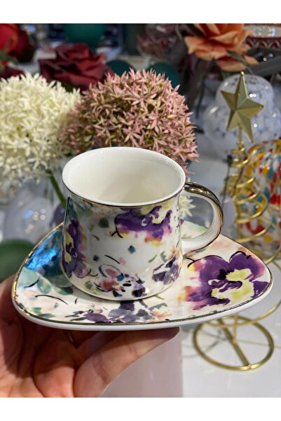 ÇIRPAN EV MOR ÇİÇEK DESENLİ 6 KİŞİLİK TÜRK KAHVESİ FİNCANI