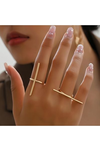 Choice طقم خواتم من قطعتين بتصميم أوروبي وأمريكية بسيط، 9 قطع من الذهب الأصفر الفاتح، للنساء