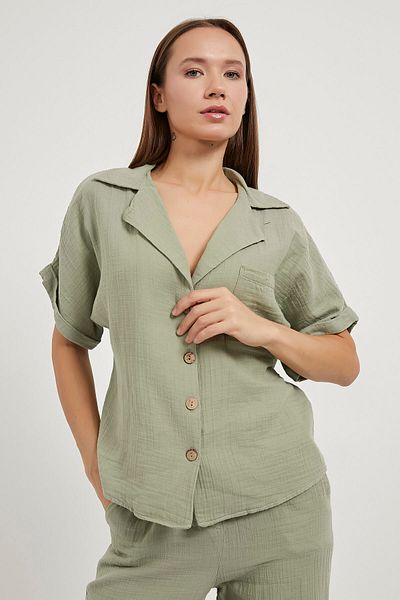 Arma Life Cămașă kaki oversize pentru femei, cu buzunare de muselină cu nasturi