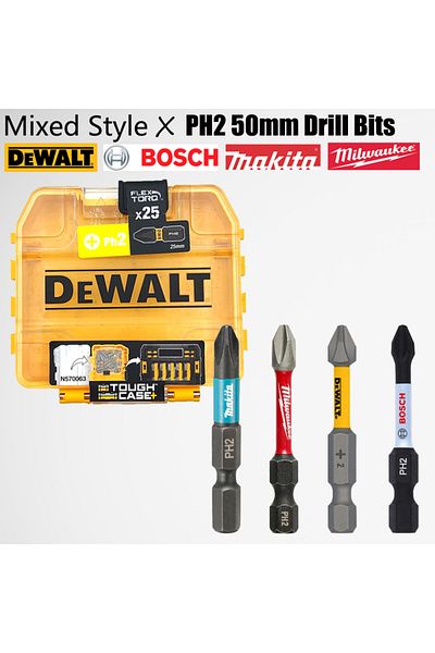 Choice Mix PH2 50MM 4PC BOX Drill Bits PH2 50MM DEWALT BOSCH Makita Milwaukee Mixed Type HSS Industrial Gra