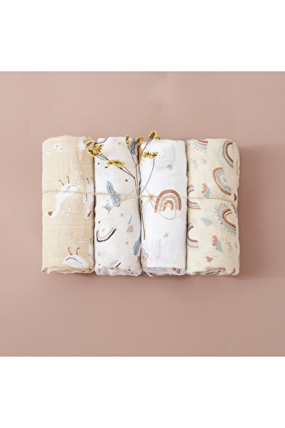 Choice مجموعة هدايا للأطفال الرضع من 4 قطع من قماش الشاش القطني من الخيزران ب...