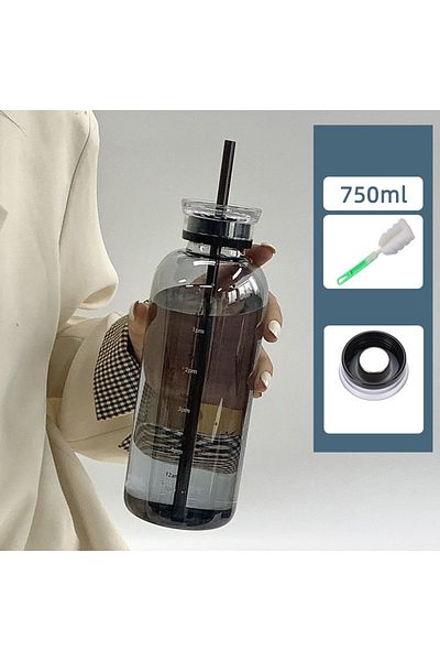 Choice As Picture 750-gray 450/750ml Large Glass Water Bottle With Straw 2 Lids Clear Kawaii Drinking Bottl
