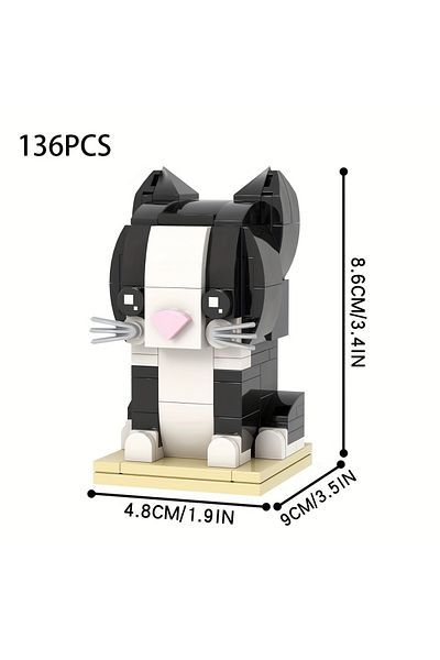 Choice 136PCS MOC Creative Nature Animal Series Cat BrickHeadsed Building Blocks Tuxedo Cat Model Brick Dec