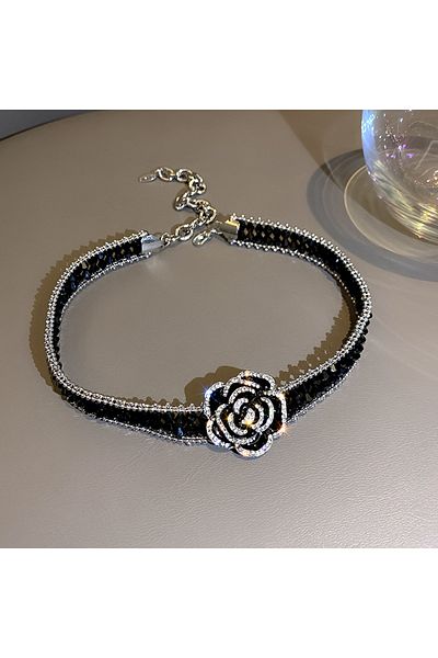 Choice Hn1112-1 High Quality Handmade Black Crystal Choker Necklaces For Women Elegant Camellia Necklaces W