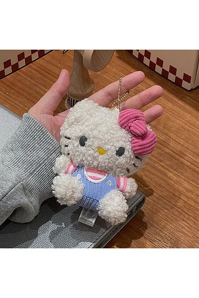Choice Hello Kitty Saniro Hello Kitty Stuffed  Pendant Cartoon Kt Cat Curly Hair Plushies Doll Schoolbag Ba
