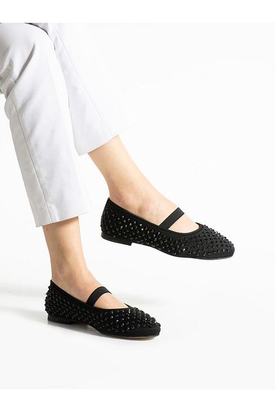 ALEMDAR AYAKKABI Dove Black Stone Detail Women's Ballerinas