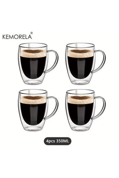 Choice 301-400 مل 4 قطع 2/4/6 قطع 350 مل كوب قهوة زجاجي مزدوج الجدار بمقبض كا...
