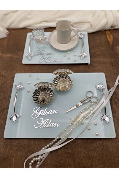 Masalsı Concept Söz Nişan Tepsi Seti İncili Damat Kahve Tepsisi İncili Söz Nişan Kurdelesi İnci Kız İsteme