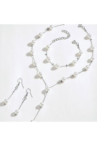 Choice Silver 4Pcs/set Korean Edition Jewelry Sweet and Elegant Pearl Simple Temperament Necklace Earrings