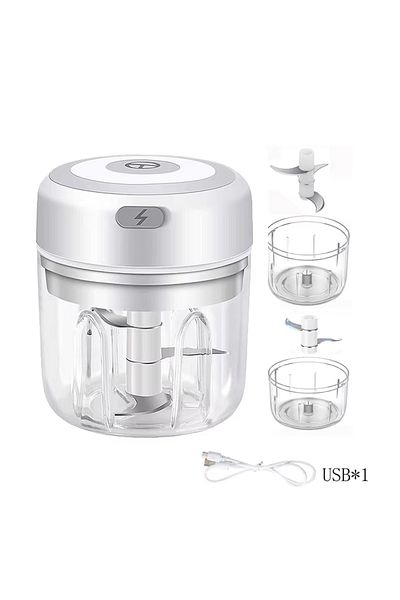 HAOYUNMA 2Cups-White 250ML USB Electric Mini Garlic Chopper Powerful Meat Grinder And Vegetable Onion Crusher