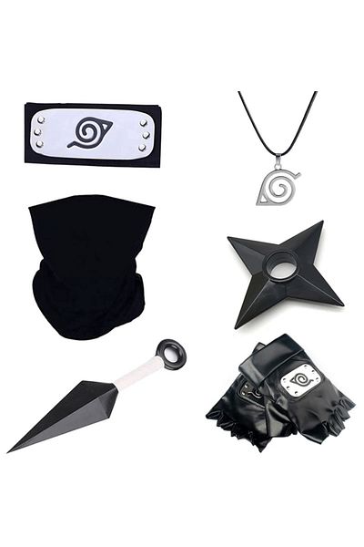 Choice 6pcs 6pcs/set Anime Naruto Kakashi Cosplay Accessories Gloves Kunai Headband Mask Necklace Ninja Uch