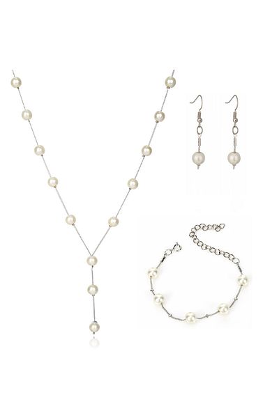 Choice silver 4Pcs/set Korean Edition Jewelry Sweet and Elegant Pearl Simple Temperament Necklace Earrings