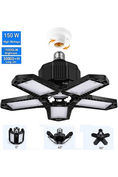 Choice Cold White 5 Panels - 150W 150W Deformable Lamp Garage Lights Ceiling Led Bulb E27/E26 Base 15000LM