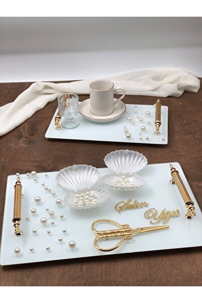 Masalsı Concept İncili Söz Tepsisi Nişan Tepsisi Yüzük Tepsisi Kız Isteme Tepsisi İnci Süslü Tepsi