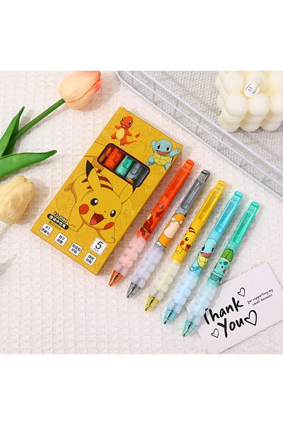 Choice 5pcs Gel Pen 5pcs Pokemon Pikachu Gel Pens Charmander Squirtle Cartoon Press On Writing Pens Station