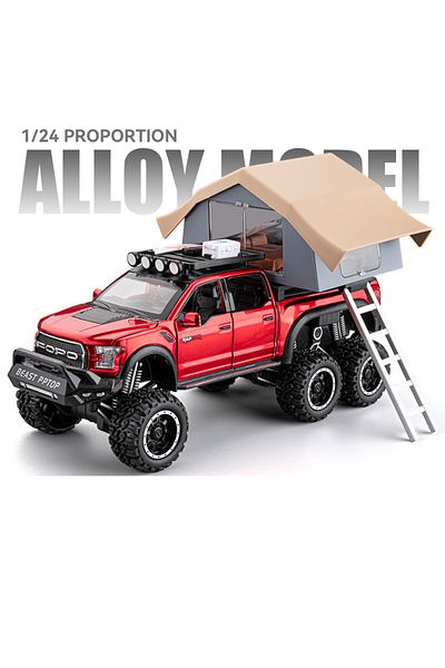 Choice Red 1/24 Scale Raptor F150 Alloy Cars Models Toys 6 Doors Opened Camping RV Diecast Model Light Soun