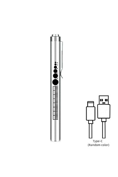 Choice Lithium Ion Battery Silver 2-in-1 Led Penlight With Pupil Gauge Type-c Usb Rechargeable Ldeal Medica