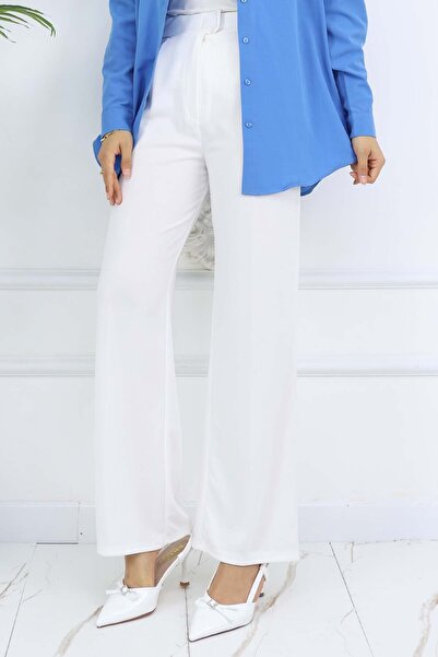 benguen White Wide Leg Palazzo Trousers Model: 3044
