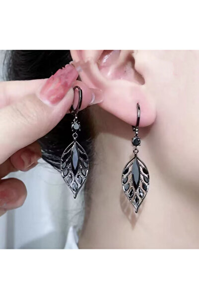 Choice WA0772-1 أقراط متدلية على شكل ورقة شجر سوداء مرصعة بالكريستال والزركون...