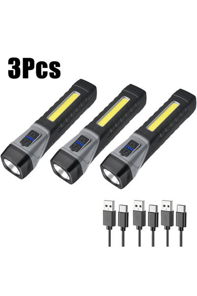 XIWANGFIRE 3 قطع من مصابيح العمل متعددة الوظائف LED مصباح يدوي مغناطيسي مدمج ببطارية USB قابلة لإعادة الشحن