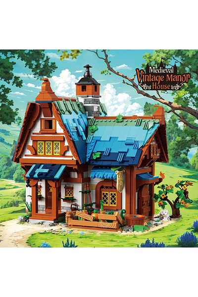 Choice No Box Medieval Manor 1749PCS Medieval Manor House Building Blocks Forest Hut Town Landscape Model A