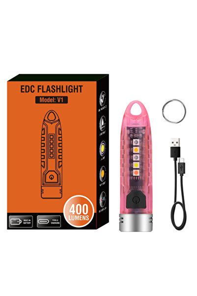 Choice مصباح يدوي LED BORUiT V1 400LM باللون الوردي مزود بسلسلة مفاتيح بالأشع...