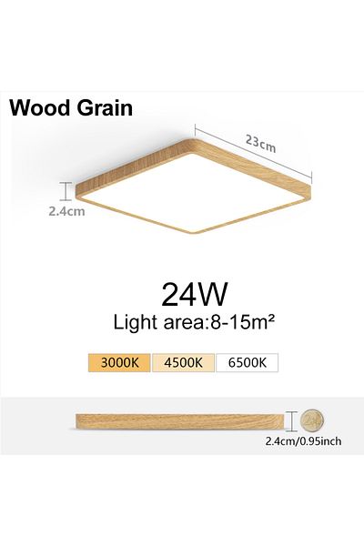 MARPOU Cold White Wood Grain 24W MARPOU 2.4cm Ultra thin led ceiling light Square Wood Grain ceiling lamps