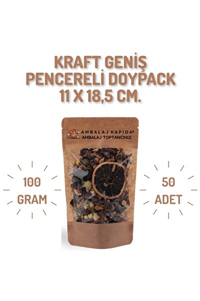 MSB Ambalaj Doypack Kraft Geniş Pencereli Kilitli 11x18,5*7 50 Li