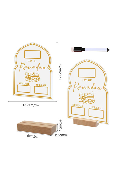 Choice لوحة تقويم رمضان أكريليك قابلة لإعادة الاستخدام مع قلم، قاعدة خشبية، ز...
