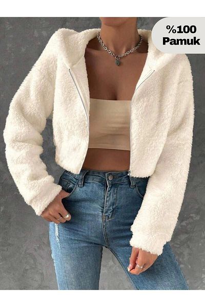 ufukmoda Women's Off-White Plush Fleece Sweatshirt