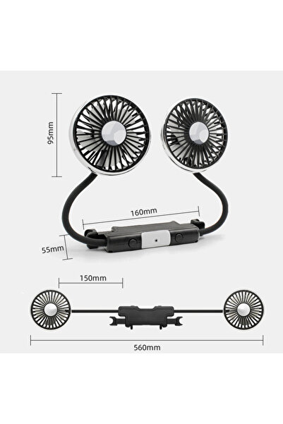 Choice1 مجموعة واحدة من مروحة USB للسيارة SEAMETAL بمروحة تبريد هواء مزدوجة الرأس ومفتاح مستقل و3 سرعات قابلة للتعديل بزاوية 360 درجة