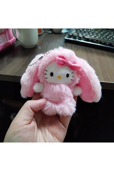 Choice 1 Sanrio Hello Kitty Stuffed Doll Keychain Cartoon Lop-eared Rabbit Kitty Cat Doll Pendant Keychain.
