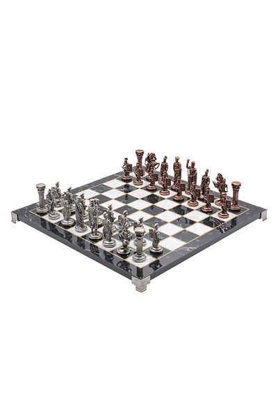 Cooper Chess 37cm Marble Patterned Bronze Ancient Roman Soldier Square Shield Figure Chess Set Decorative Gift Set