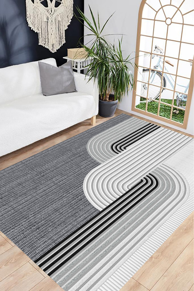 eco concept Dijital Baskı Halı, Çizgili Halı, Makinede Yıkanabilir, Salon Hal...