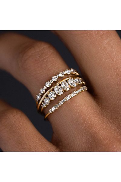 Choice 6 خواتم ذهبية اللون R1658 بألوان لامعة من الزركون المكعب للنساء باللون الذهبي للارتداء اليومي بألوان أنيقة