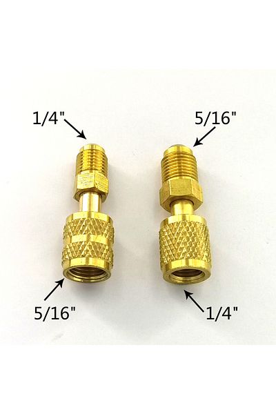 DAZZLEEX 2PCS Vacuum Pump Brass Adapter R410a Adapter 5/16 SAE F Quick Couplers To 1/4 SAE For Air Conditi...