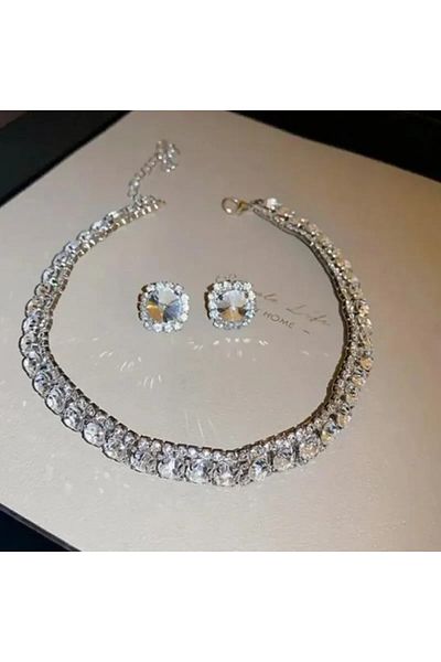 Choice silver Luxury Crystal Necklace Earrings Set Champagne Green Blue Black Necklace for Women Weddings P