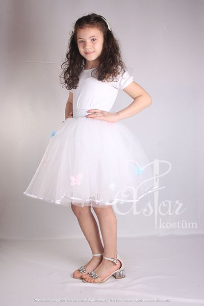 Astar Kostüm Tutu alb cu detaliu fluture și panglică Fusta tutu pufoasă pentru spectacolul de 23 aprilie