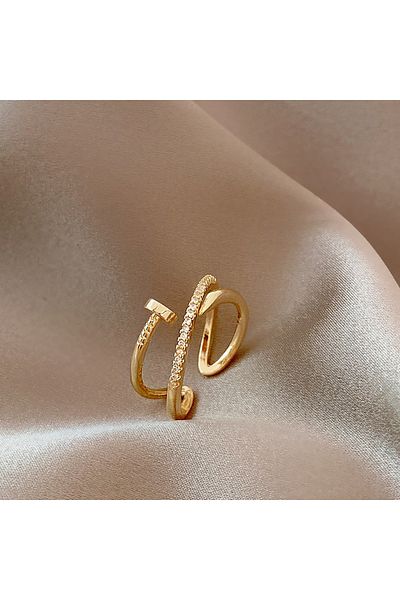 Choice خاتم TR-05288-01 كلاسيكي أنيق قابل للتعديل، خاتم نسائي من النحاس والزركونيا، أنيق