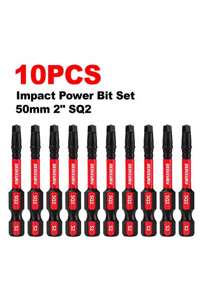 Choice 10PCS GEINXURN Impact Tough #2 Square 2 in. Power Driver Bits, S2 Alloy Steel Magnetic SQ2 Screwdriv