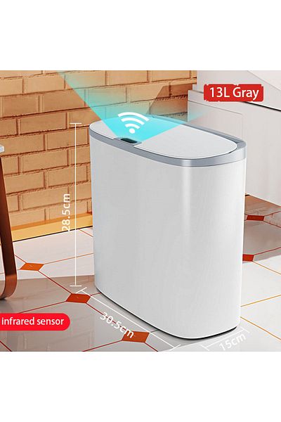 Choice Battery Style 13l Gray Automatic Bathroom Trash Can With Lid, Touchless Small Trash Can, Motion Sens