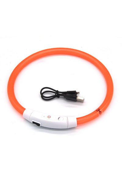 Choice 70cm Orange Led Pet Luminous Collar Usb Charging Collar Teddy Anti Lost Collar Dog Cat Accessories S
